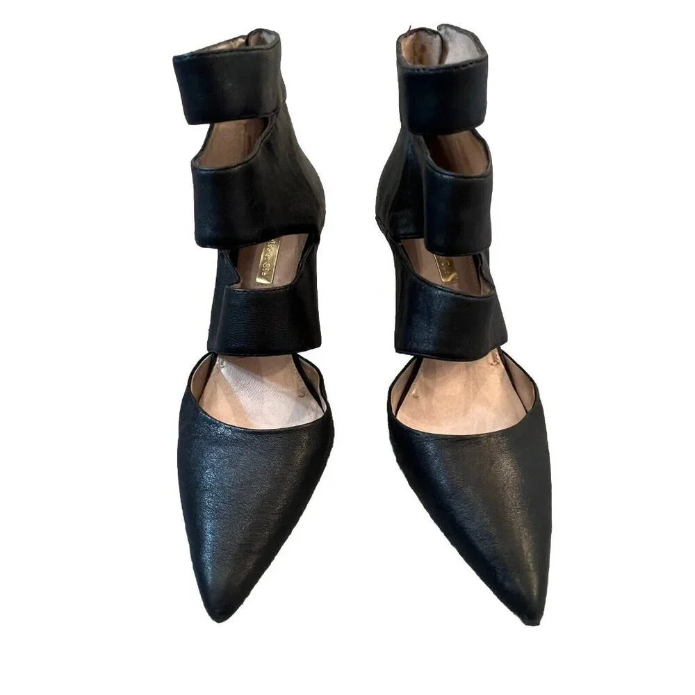 Louise et Cie Women's Leather Cutout Accent Pumps Heels Size 8 Black Designer - Picture 2 of 8